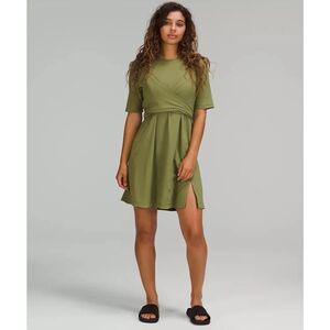 Lululemon Cotton Wrap-Front T-Shirt Dress Green Women's Size 10 Athlrisure Short